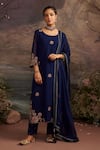 Buy_Ajiesh Oberoi_Blue Georgette And Rayon Embroidery Gota Patti Round Charul Kurta Pant Set _at_Aza_Fashions