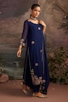 Ajiesh Oberoi_Blue Georgette And Rayon Embroidery Gota Patti Round Charul Kurta Pant Set _Online_at_Aza_Fashions