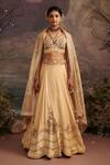 Buy_Ajiesh Oberoi_Gold Dupion Silk And Organza Embroidery Thread Sweetheart Sunehri Lehenga Set _at_Aza_Fashions