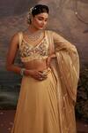 Buy_Ajiesh Oberoi_Gold Dupion Silk And Organza Embroidery Thread Sweetheart Sunehri Lehenga Set _Online_at_Aza_Fashions