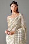 Buy_Rabani & Rakha_White Georgette Cutdana Work Round Zainab Embroidered Saree With Blouse _Online_at_Aza_Fashions