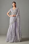 Buy_Rabani & Rakha_Purple Georgette Embroidered Pearl Adha Lehenga Saree With Blouse  _at_Aza_Fashions