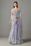 Buy_Rabani & Rakha_Purple Georgette Adha Lehenga Saree With Off Shoulder Blouse  _at_Aza_Fashions