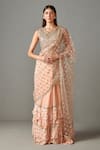 Buy_Rabani & Rakha_Peach Georgette Embroidered Saaira Ruffle Pre-draped Saree With Blouse  _at_Aza_Fashions