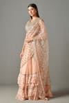 Rabani & Rakha_Peach Georgette Embroidered Saaira Ruffle Pre-draped Saree With Blouse  _Online_at_Aza_Fashions