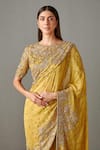Shop_Rabani & Rakha_Yellow Georgette Cutdana , Zardozi Zainab Embroidered Saree With Blouse _Online_at_Aza_Fashions