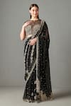 Buy_Rabani & Rakha_Black Chiffon Embroidered Sequin Work Zainab Saree With Blouse  _at_Aza_Fashions