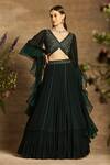 Buy_Awigna_Green Lehenga Georgette Embroidered Floral Motifs V Aqsa Tiered Pleated Set _at_Aza_Fashions