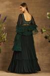 Awigna_Green Lehenga Georgette Embroidered Floral Motifs V Aqsa Tiered Pleated Set _Online_at_Aza_Fashions