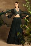 Buy_Awigna_Green Lehenga Georgette Embroidered Floral Motifs V Aqsa Tiered Pleated Set _Online_at_Aza_Fashions