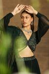 Shop_Awigna_Green Lehenga Georgette Embroidered Floral Motifs V Aqsa Tiered Pleated Set _at_Aza_Fashions