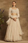 Buy_Awigna_White Organza Floral Motifs Square Neck Aarfa Gathered Lehenga Set_at_Aza_Fashions