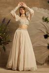 Awigna_White Organza Floral Motifs Square Neck Aarfa Gathered Lehenga Set_Online_at_Aza_Fashions