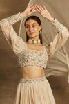 Buy_Awigna_White Organza Floral Motifs Square Neck Aarfa Gathered Lehenga Set_Online_at_Aza_Fashions
