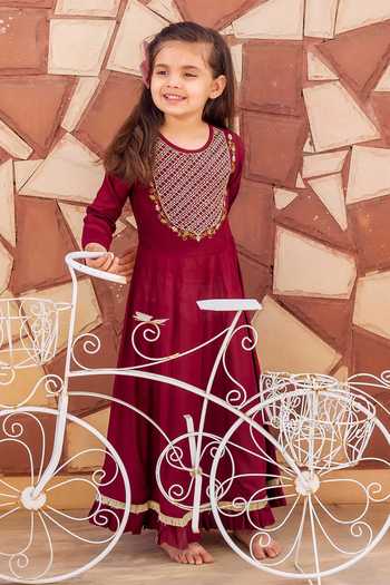 Buy_Missprint_Maroon Modal Embroidery Yoke Kurta _at_Aza_Fashions