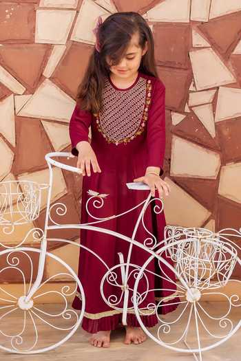 Shop_Missprint_Maroon Modal Embroidery Yoke Kurta _at_Aza_Fashions
