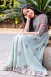 Shop_Missprint_Green Rayon Printed Hand Block Floral Kurta_at_Aza_Fashions