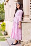 Shop_Missprint_Pink Handloom Cotton Jacket And Kurta Set For Girls_at_Aza_Fashions