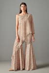 Buy_Rabani & Rakha_Beige Crepe, Dupion Floral Motifs Asymmetric Kurta And Gharara Set _at_Aza_Fashions