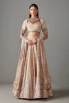 Buy_Rabani & Rakha_Beige Dupion Printed Floral Motifs Scoop Neckline Bridal Lehenga Set _at_Aza_Fashions