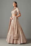 Rabani & Rakha_Beige Dupion Printed Floral Motifs Scoop Neckline Bridal Lehenga Set _Online_at_Aza_Fashions