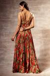 Shop_Ruhr India_Red Chiffon, Silk Chinon Digital , Foil Hand Micro-pleated Maxi Dress _at_Aza_Fashions