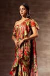 Shop_Ruhr India_Red Silk Chinon Printed Digital Ruffle Pre-stitched Saree With Blouse  _Online_at_Aza_Fashions