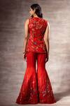 Shop_Ruhr India_Red Silk Organza Bead Work, Sequins Floral Embroidered Jacket And Sharara Set _at_Aza_Fashions