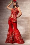 Ruhr India_Red Silk Organza Bead Work, Sequins Floral Embroidered Jacket And Sharara Set _Online_at_Aza_Fashions