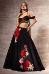 Buy_Ruhr India_Black Tulle Bead Work, Sequins Sweetheart Draped Corset Blouse And Lehenga Set _at_Aza_Fashions
