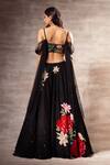 Shop_Ruhr India_Black Tulle Bead Work, Sequins Sweetheart Draped Corset Blouse And Lehenga Set _at_Aza_Fashions