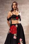 Buy_Ruhr India_Black Tulle Bead Work, Sequins Sweetheart Draped Corset Blouse And Lehenga Set _Online_at_Aza_Fashions