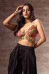 Buy_Ruhr India_Red Bamberg Chiffon, Silk Chinon Digital Print, Foil Print, Floral Bralette _at_Aza_Fashions