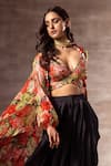 Ruhr India_Red Bamberg Chiffon, Silk Chinon Digital Print, Foil Print, Floral Bralette _Online_at_Aza_Fashions