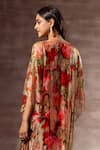 Shop_Ruhr India_Red Bamberg Chiffon Bead Work, Digital , Foil V Neck Floral Kaftan _at_Aza_Fashions