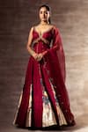 Ruhr India_Maroon Satin, Organza, Mulberry Hand Embroidered Anarkali With Dupatta _Online_at_Aza_Fashions