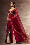 Buy_Ruhr India_Maroon Satin, Organza, Mulberry Hand Embroidered Anarkali With Dupatta _Online_at_Aza_Fashions