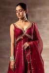 Shop_Ruhr India_Maroon Satin, Organza, Mulberry Hand Embroidered Anarkali With Dupatta _Online_at_Aza_Fashions
