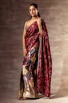 Buy_Ruhr India_Maroon Mulberry Silk Hand Woven Pre-stitched Saree With Blouse  _at_Aza_Fashions