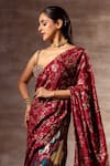 Shop_Ruhr India_Maroon Mulberry Silk Hand Woven Pre-stitched Saree With Blouse  _Online_at_Aza_Fashions