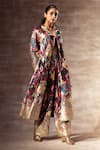 Buy_Ruhr India_Multi Color Matka Raw Silk Printed Ikat Trench Coat With Belt For Women_at_Aza_Fashions