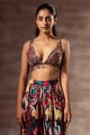 Buy_Ruhr India_Multi Color Dupion Bead Work, Digital Print V Neck Ikat Raw Silk Bralette _at_Aza_Fashions