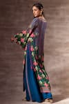 Ruhr India_Blue Crepe Glass Beads, Sequins, Lotus Print Round Notched Kurta _Online_at_Aza_Fashions
