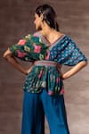 Buy_Ruhr India_Blue Chiffon Hand Embroidered Glass Beads Round Lotus Print Kaftan Top  _Online_at_Aza_Fashions