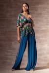 Buy_Ruhr India_Blue Crepe Thread Work Embroidered Side Palazzo _at_Aza_Fashions