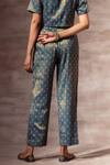 Buy_Ruhr India_Blue Chanderi, Cotton Silk Muslin Floral Print Metallic Trouser_Online_at_Aza_Fashions