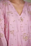 Buy_Deep Thee_Pink Silk Chanderi Embroidered Floral Motifs V Neck Kurta Sharara Set _Online_at_Aza_Fashions