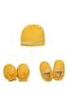 Buy_Tiber Taber_Yellow Silk Viscose Blend Embroidered Cap Mittens And Booties Set  _at_Aza_Fashions