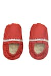 Shop_Tiber Taber_Red Silk Viscose Blend Embroidered Cap Mittens And Booties Set  _at_Aza_Fashions