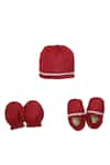 Buy_Tiber Taber_Maroon Silk Viscose Blend Embroidered Cap Mittens And Booties Set  _at_Aza_Fashions